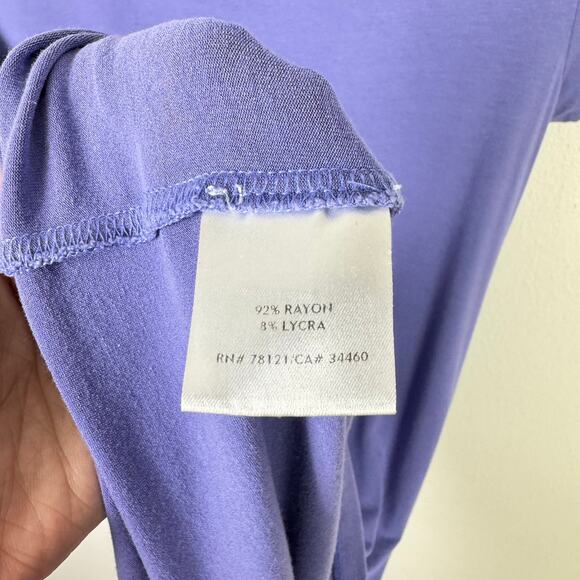 Eileen Fisher | Lilac Purple Round Neck Short Sleeve Knee Length T-shirt Dress - Picture 7 of 8